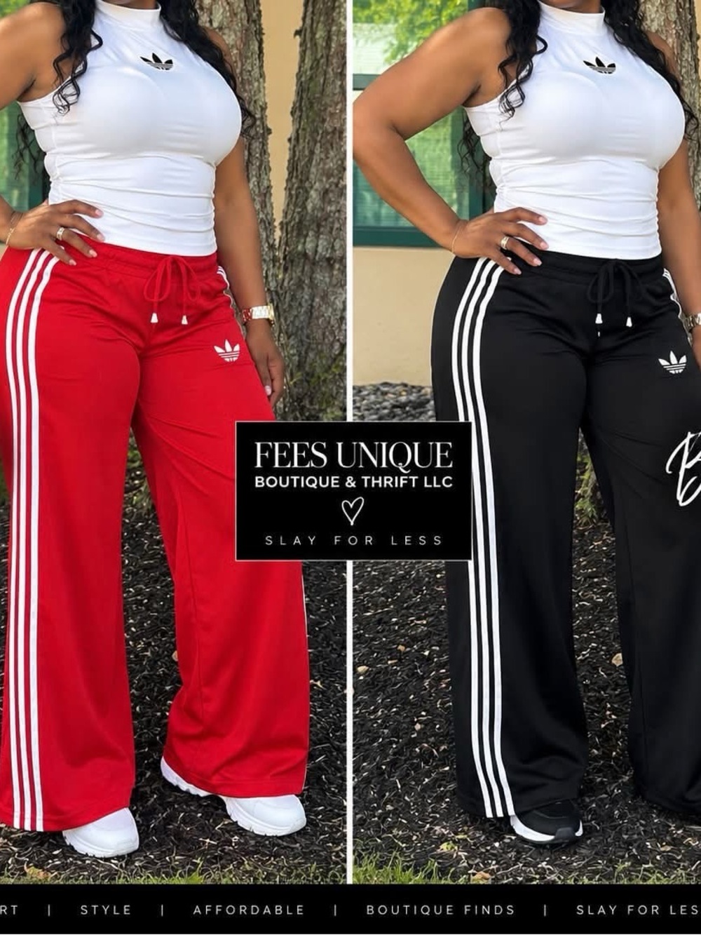 adidas Women's Wide-Leg Track Pants — Red & Black